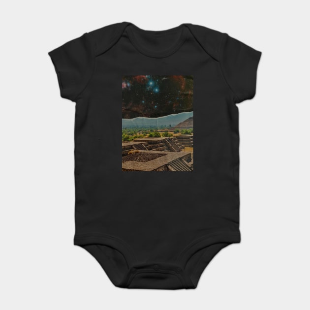 Mayan Temples With Galaxy Sky Collage by Courtney Graben Baby Bodysuit by courtneylgraben